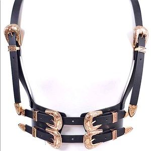 The Stallion Western Leather Corset Harness Statement Belt